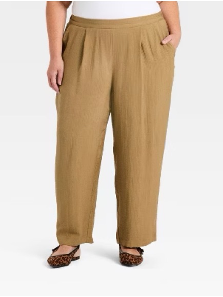 Light Tan Wide-Leg Linen Blend Pants